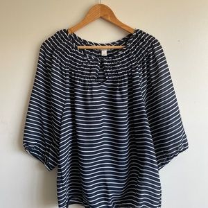 LOFT Blue and White striped blouse 3/4 sleeve Size Large